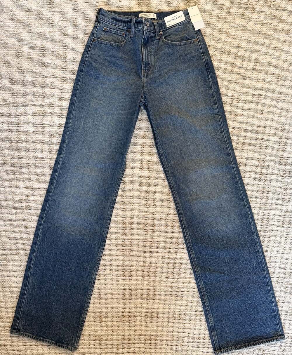 Abercrombie High Rise 90s Relaxed Jeans Womens 27 Extra Long Medium Blue NWT